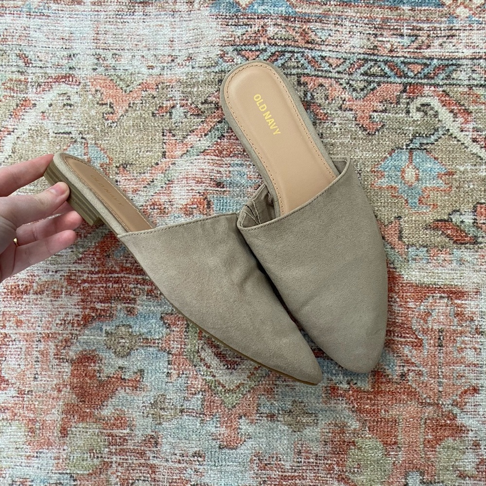 Tan Suede-like Mules